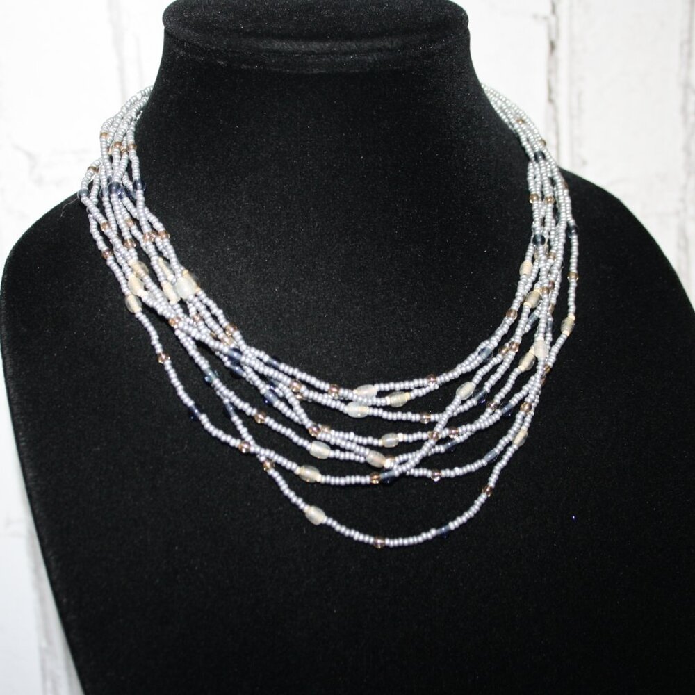 Beautiful gray glass beaded layered necklace 16"